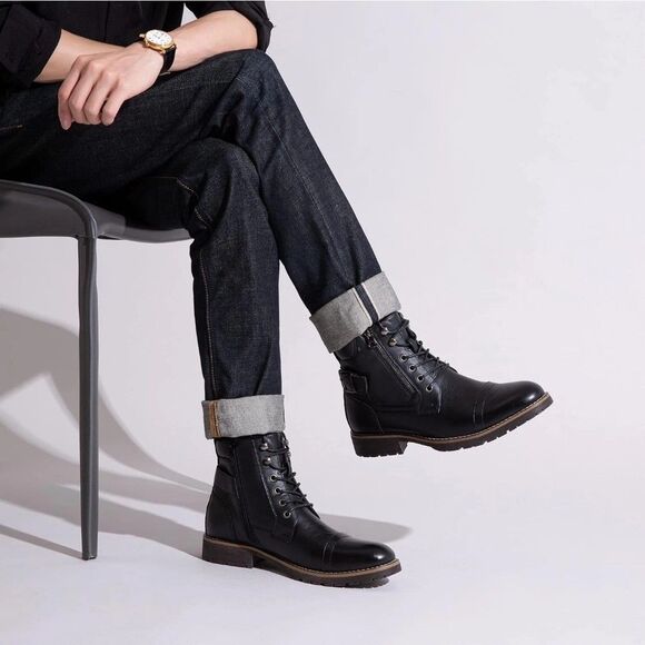 Men's Casual Boots Motorcycle Combat Ankle Dress Boots Size 11 - Picture 7 of 9